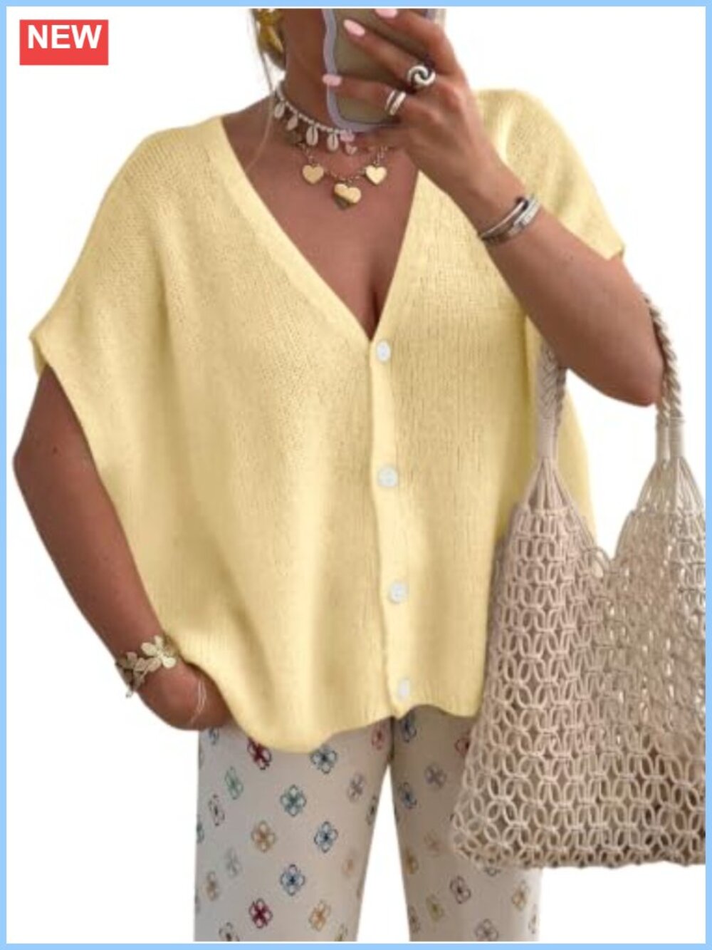Oversized Cardigan Sweater Short Sleeve V-Neck Batwing Womens 2026